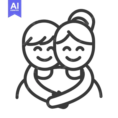 Aset desain premium: Simple line drawing illustration depicting two people embracing in lov