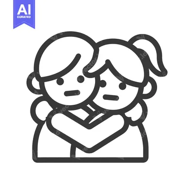 Aset desain premium: Two embracing human figures in simple outlined black and white style