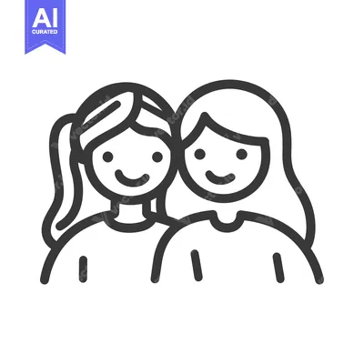 Aset premium populer: Two smiling women are shown in a simple line art style