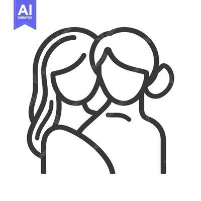 Aset premium populer: Two women in close embrace as a line art illustration