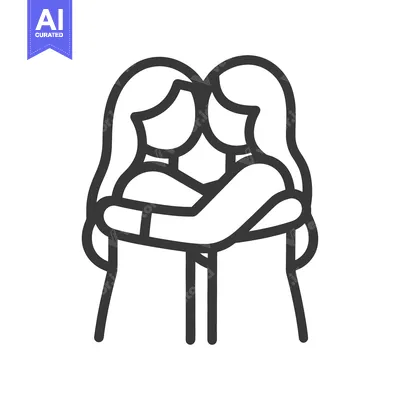 Aset premium populer: Two stylized figures of people embracing each other closely