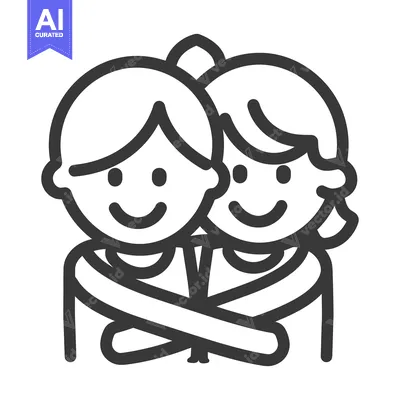 Aset premium populer: Two simple illustrated figures embrace and smile happily together