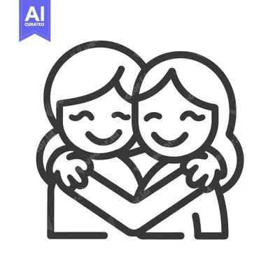 Aset desain premium: Two smiling people embracing each other in a line illustration