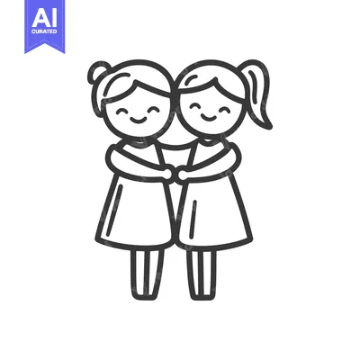 Premium design asset: Two smiling cartoon girls embracing and holding hands together