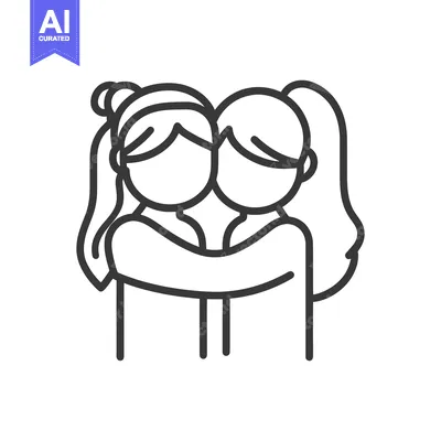 Aset premium populer: Two women embracing tightly in a minimalist black line drawing