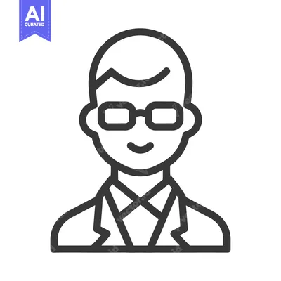 Aset desain premium: A simple outlined icon showing a person with eyeglasses and a suit