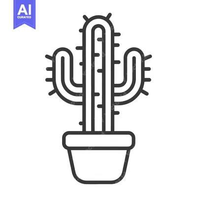 Aset premium populer: A potted spiky cactus plant illustration with simple line art details