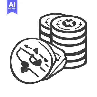 Aset premium populer: Various stacks of round tokens with decorative markings and details