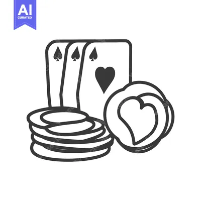 Black and white illustration depicting cards and gambling chips