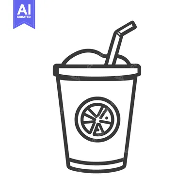 Aset premium populer: Simple black and white drawing of a drink with a straw