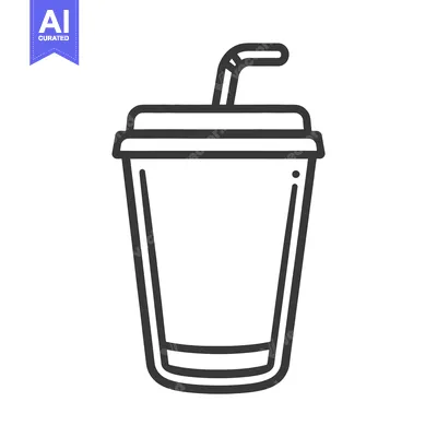 Aset premium populer: A line drawing depicting a beverage cup with a straw