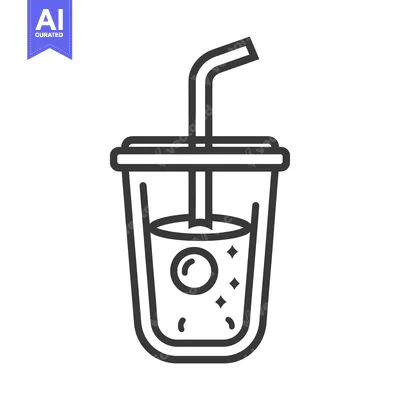 Aset premium populer: A simple black and white beverage cup with a drinking straw