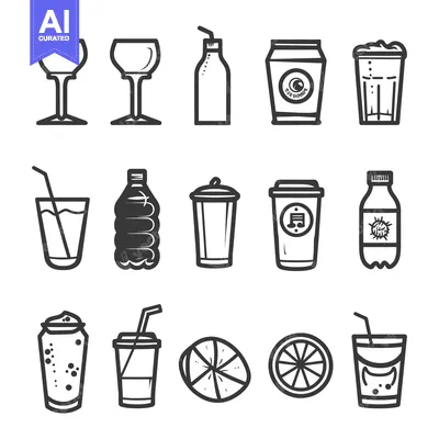 Popular premium asset: Illustrations of various beverage containers and citrus fruit slices
