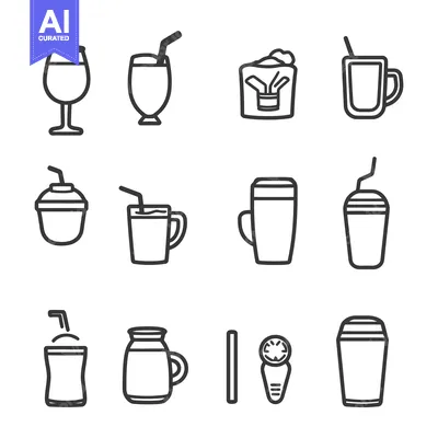 Aset premium populer: A collection of simple line art drink container icons