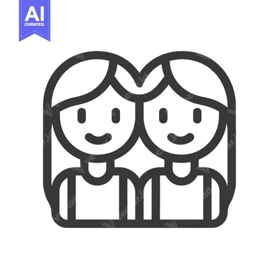 Aset premium populer: Two smiling cartoon girls with long straight hair and matching shirts