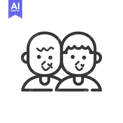 Aset desain premium: Two simplified cartoon figures looking at the viewer together