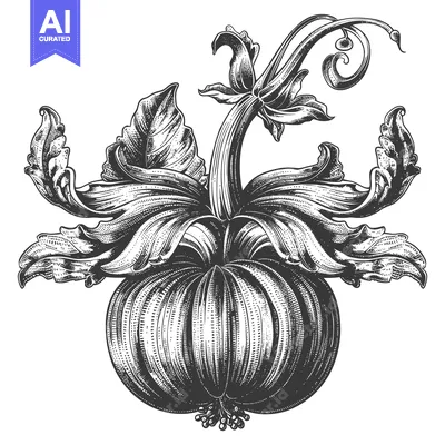 Aset desain premium: Ornate Pumpkin Illustration Botanical Vintage Design