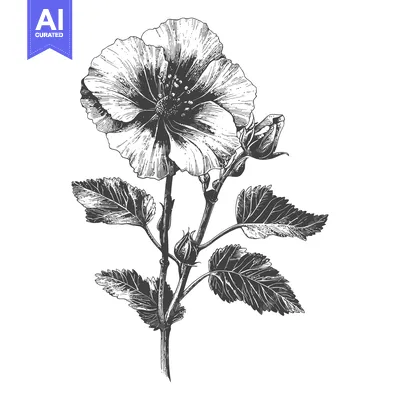 Popular premium asset: A Detailed Ink Drawing of a Hibiscus Flower and Buds