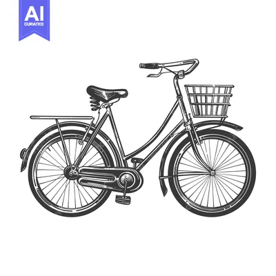Premium design asset: A classic black bicycle with a basket and carrier illustration