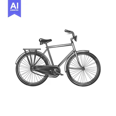 Aset desain premium: A detailed monochrome illustration depicting a vintage bicycle on whit