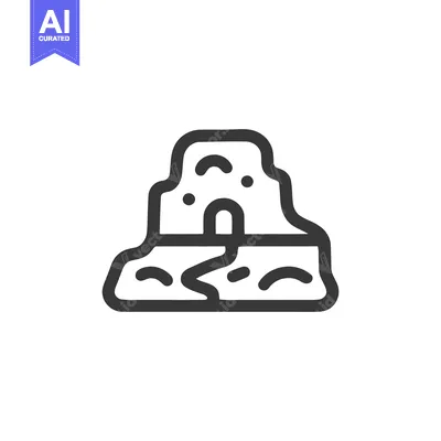 Aset desain premium: Minimalist Cave Icon with Entrance and Path Outline