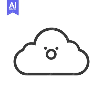 Aset desain premium: A simple line drawing showing an expressive cloud character