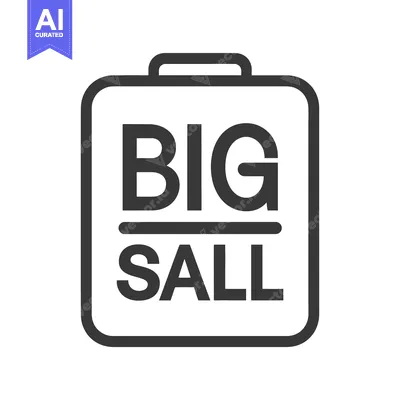 Premium design asset: A rectangular symbol shows a big sale message in uppercase letters