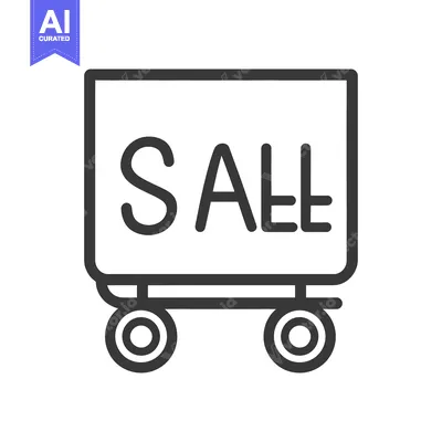 Aset premium populer: A graphic illustration of a shopping cart announcing a sale