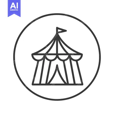 Aset premium populer: Minimalist Circus Tent Icon in Circle, Bold Line Art