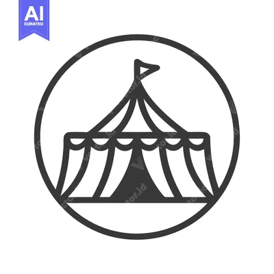 Aset premium populer: Minimalist Circus Tent Icon in Circle, Dark Gray on White Background