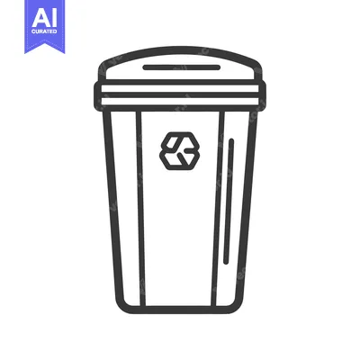 Aset desain premium: A simple line drawing illustration of a recycling bin container