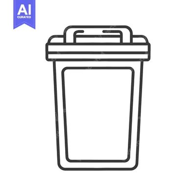 Aset desain premium: An outlined illustration of a waste container with a handle on top