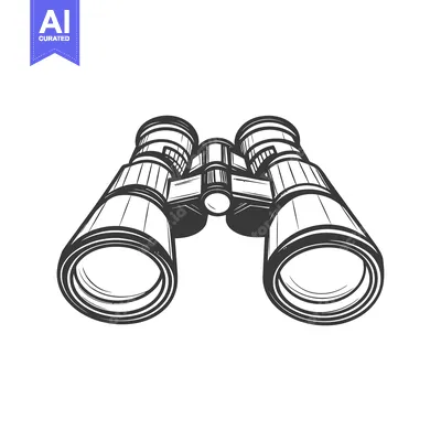 A graphic illustration featuring a pair of binoculars on a white backg