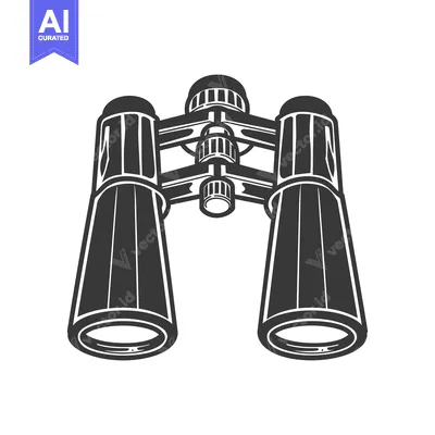 Popular premium asset: Black and white illustration of optical binoculars device on white bac