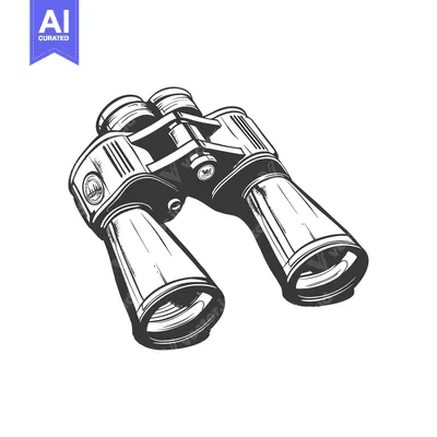 Aset desain premium: Detailed monochrome illustration of a pair of binoculars on white