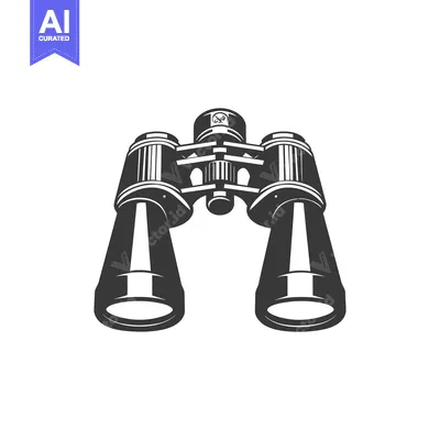 A black and white illustration of a pair of binoculars