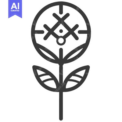 Aset desain premium: A stylized outline illustration presents a floral shaped graphic desig