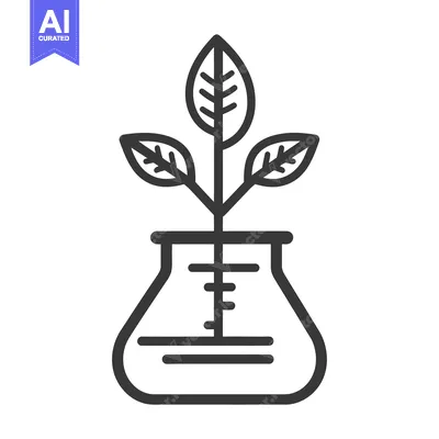 Premium design asset: A small green plant growing inside of a glass laboratory beaker