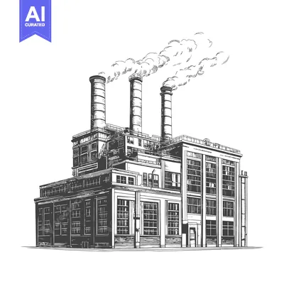 Aset premium populer: Industrial Factory Building With Three Tall Smoke Stacks