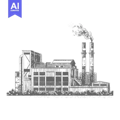 Premium design asset: Industrial Factory Building With Tall Smoke Stacks