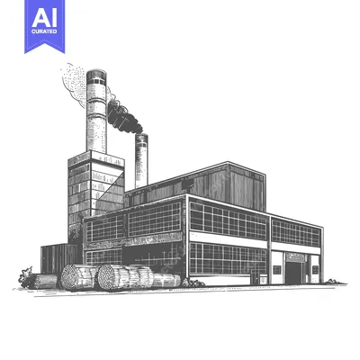Aset premium populer: Industrial Factory Building with Smoke Stacks and Logs