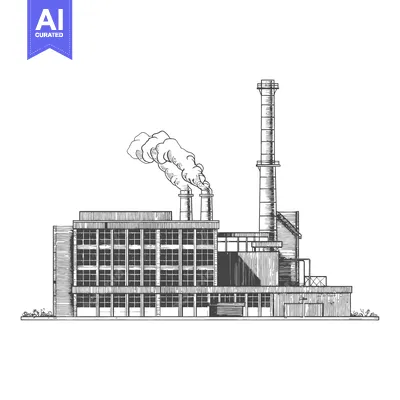 Aset premium populer: Industrial Factory Building Emits Smoke From Tall Chimney