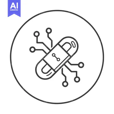 Aset premium populer: Digital Medicine: Capsule with Circuit Board in Circular Frame, Line A