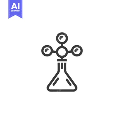 Premium design asset: Minimalist Science Icon: Flask with Molecular Structure, Line Art