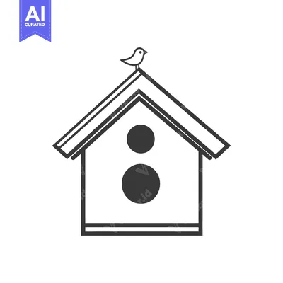 Aset premium populer: A bird rests atop a simple illustration of a birdhouse