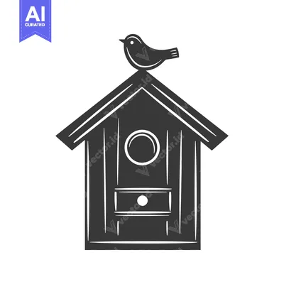 Aset desain premium: A small bird sits on top of a wooden house structure