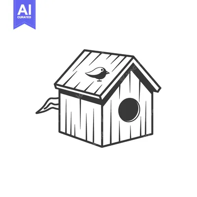 Simple illustration shows a wooden birdhouse with a small bird on top