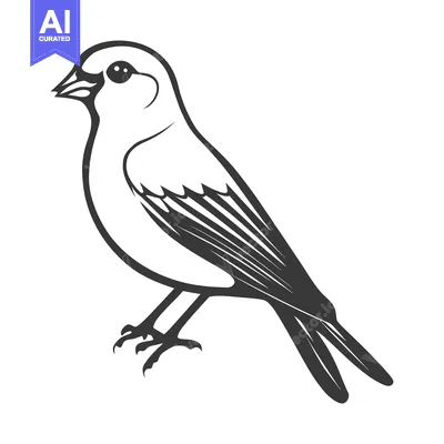 Aset desain premium: A black and white line drawing of a small songbird