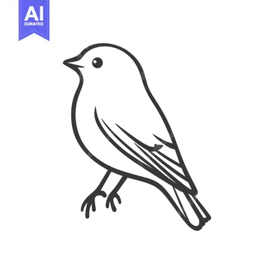 Aset desain premium: A simple black and white illustration depicts a small bird profile