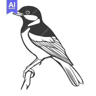 Popular premium asset: A monochrome drawing of a bird perched on a branch